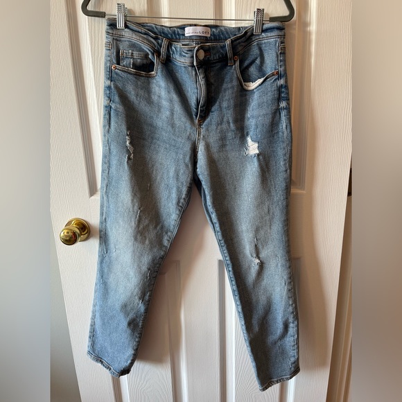 LOFT Modern Skinny Crop Distressed Girlfriend Jeans sz 29 - Picture 5 of 9
